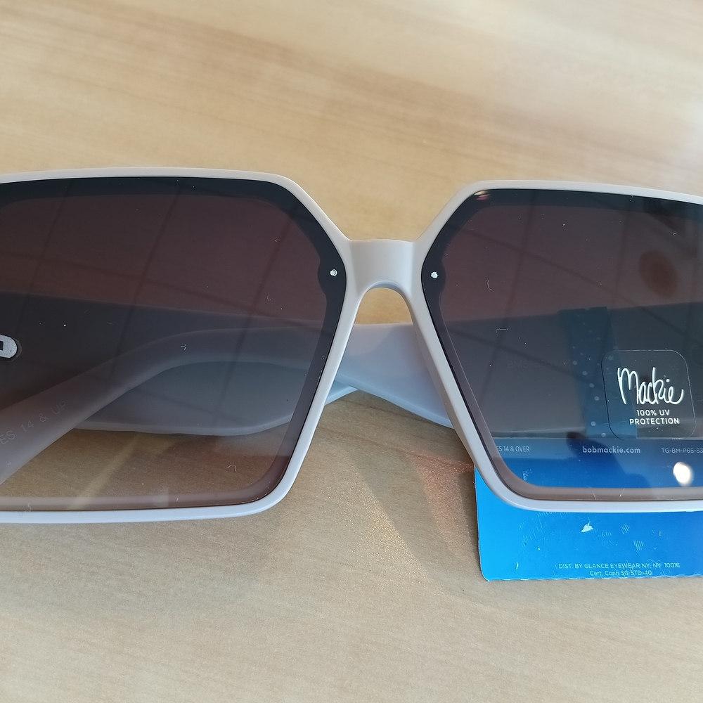 Bob Mackie Beige Chevron-Textured Square Sunglasses with Brown Lenses
